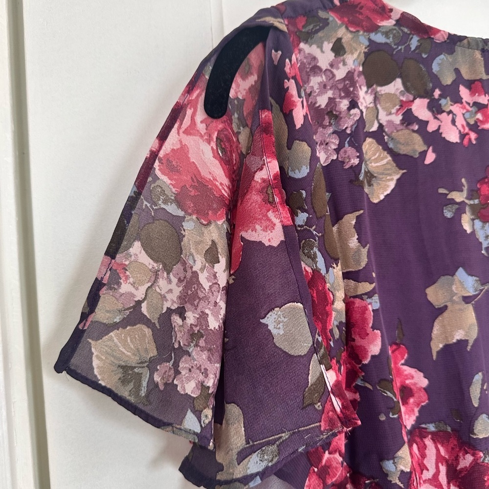 Lulus Purple & Red Floral Maxi Dress with Ruffles & Slit, Romantic & Flowing s M - Picture 5 of 6